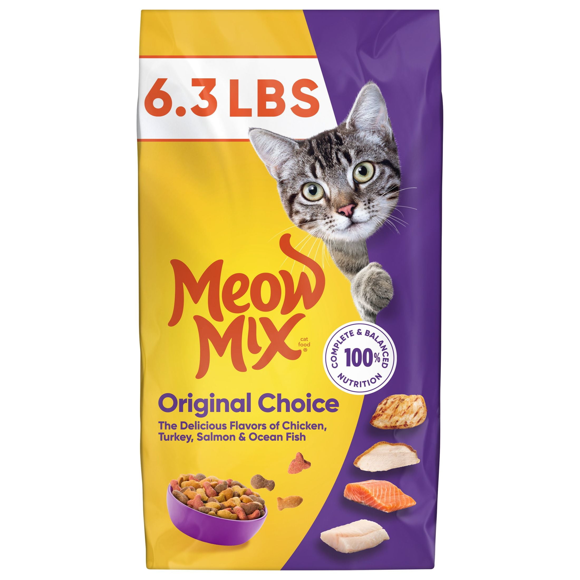 (4 pack) Meow Mix Original Choice Dry Cat Food, 6.3 lb Bag