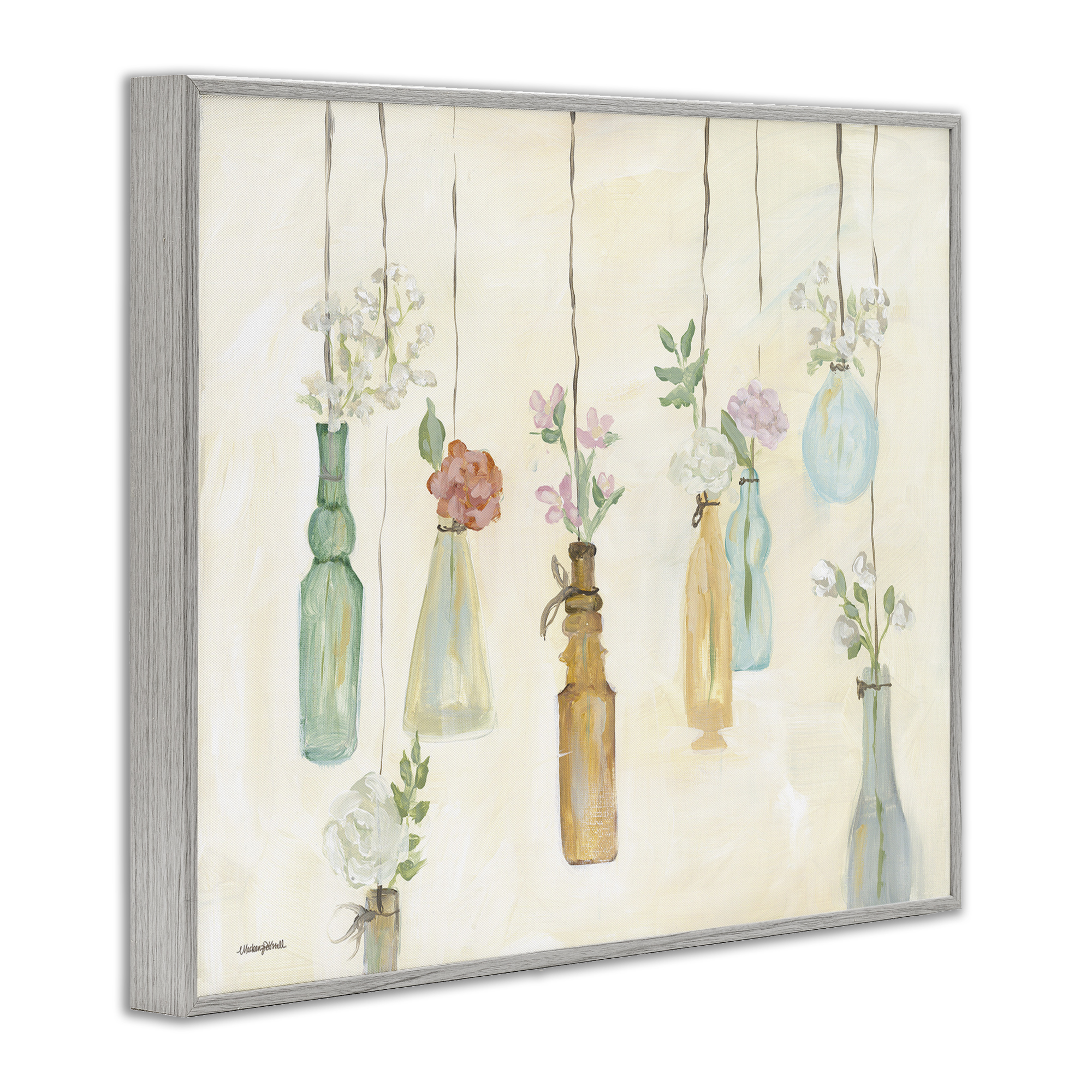 Stupell Industries Hanging Floral Bottles Botanical & Floral Painting Gray Framed Art Print Wall Art, 30 x 24