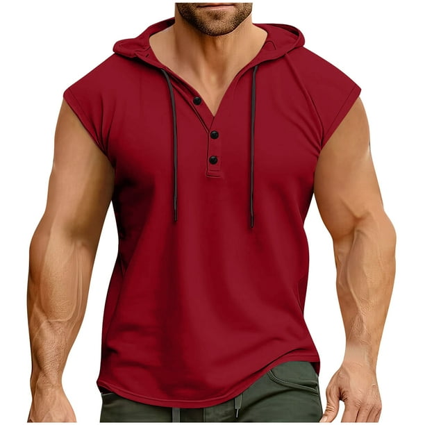 Tops Casual Elegante con Capucha Suéter sin Mangas Botón con Capucha, Poliéster de Color Sólido