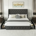 thumbnail image 5 of Breltam King Size Bed Frame with 4 Storage Drawers, Wingback Tufted Headboard, LED Lights, Light Grey Velvet Upholstered Platform Bed, No Box Spring Needed, 5 of 9