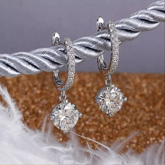 2.50Ct Round Cut Lab-Created Diamond Women's Drop & Dangle Earrings 14K White Gold Plated Silver