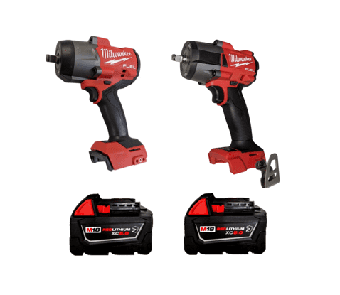 Milwaukee M18 FUEL 1/2" High Torque and 3/8" Mid-Torque Impact Wrench Combo Kit with  2 XC5.0 Batteries, Charger, and Carrying Case – Automotive Power Tool Set (Model 3010-22)