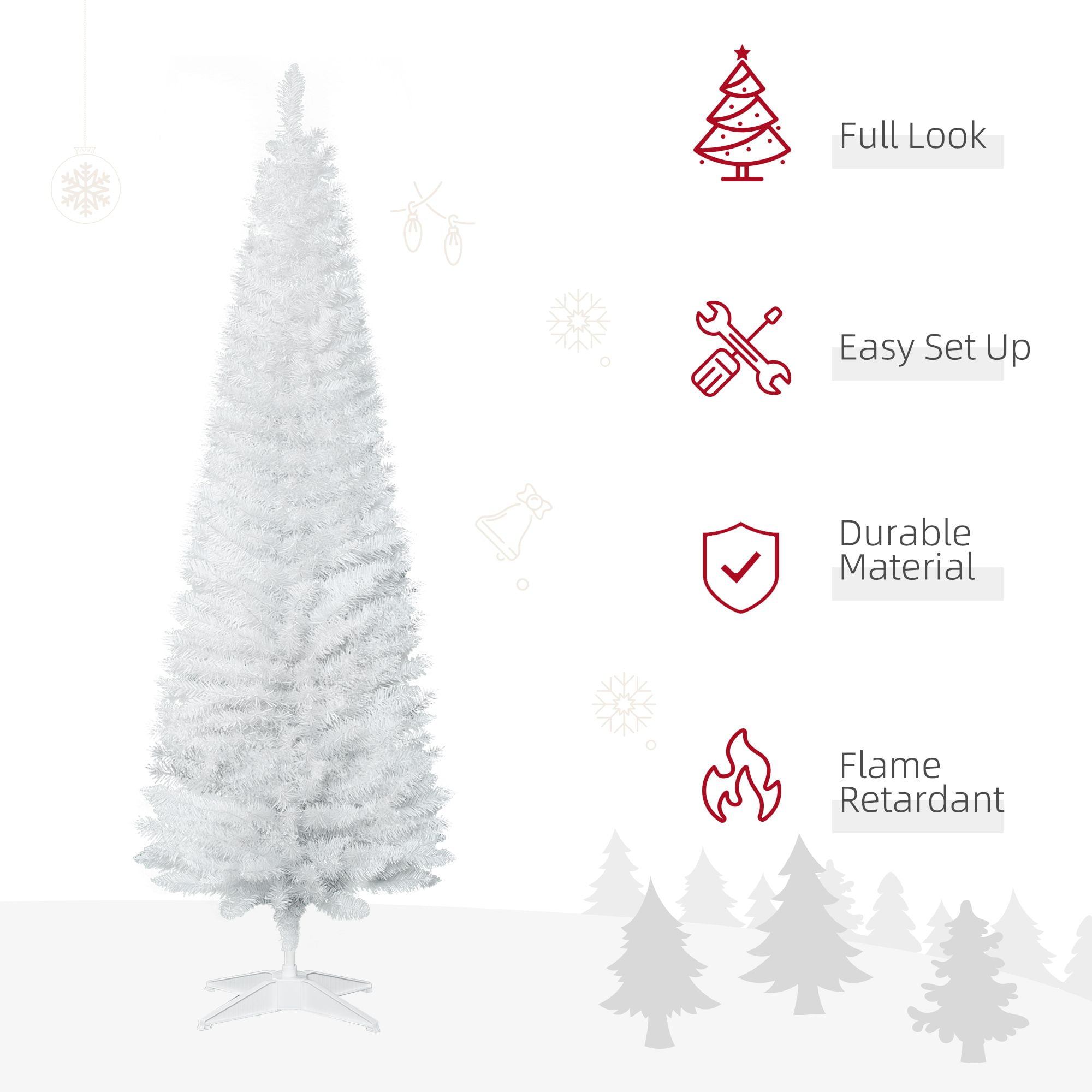 Slim Artificial Christmas Tree, 6 ft Pencil Style with 390 Branch Tips, PVC Holiday Tree for Small Rooms and Apartments