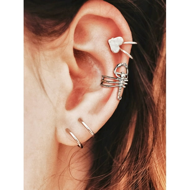 Silvora Scorpion Ear Cuff for Men Women Sterling Silver Open Earrings Non Piercing Adjustable Ear Jewelry for Halloween Cosplay Party