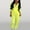 Yellow, variant on AOOCHASLIY Women Suits Women's Fashion Casual Zipper Splice Set Two Colors Long Sleeve V-Neck Blouses
