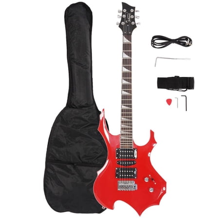 Glarry Burning Fire Electric Guitar with Guitar Bag, Shoulder Strap,Power Wire for Beginners