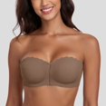 thumbnail image 4 of VISALY Strapless Front Closure Bra for Women Non Slip Padded Bandeau Bra Seamless Wirefree Underwear Strapless Bandeau Bralette Front Hook Padded Non Slip Seamless Push Up Tube Top Bra Coffee L, 4 of 8