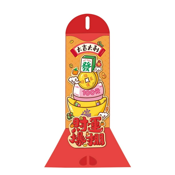 Fiudx Sobre Rojo de Año Nuevo, Color Rojo Festivo Chino, Símbolo de Suerte y Felicidad, Delicados Saludos Impresos, Regalos de Boda y Festivos, Diseño Autosellante, Juego de 10 Piezas.