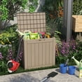 thumbnail image 2 of LACOO 32 Gallon Plastic Deck Box for Outdoor Indoor Storage, Light Brown, 2 of 7