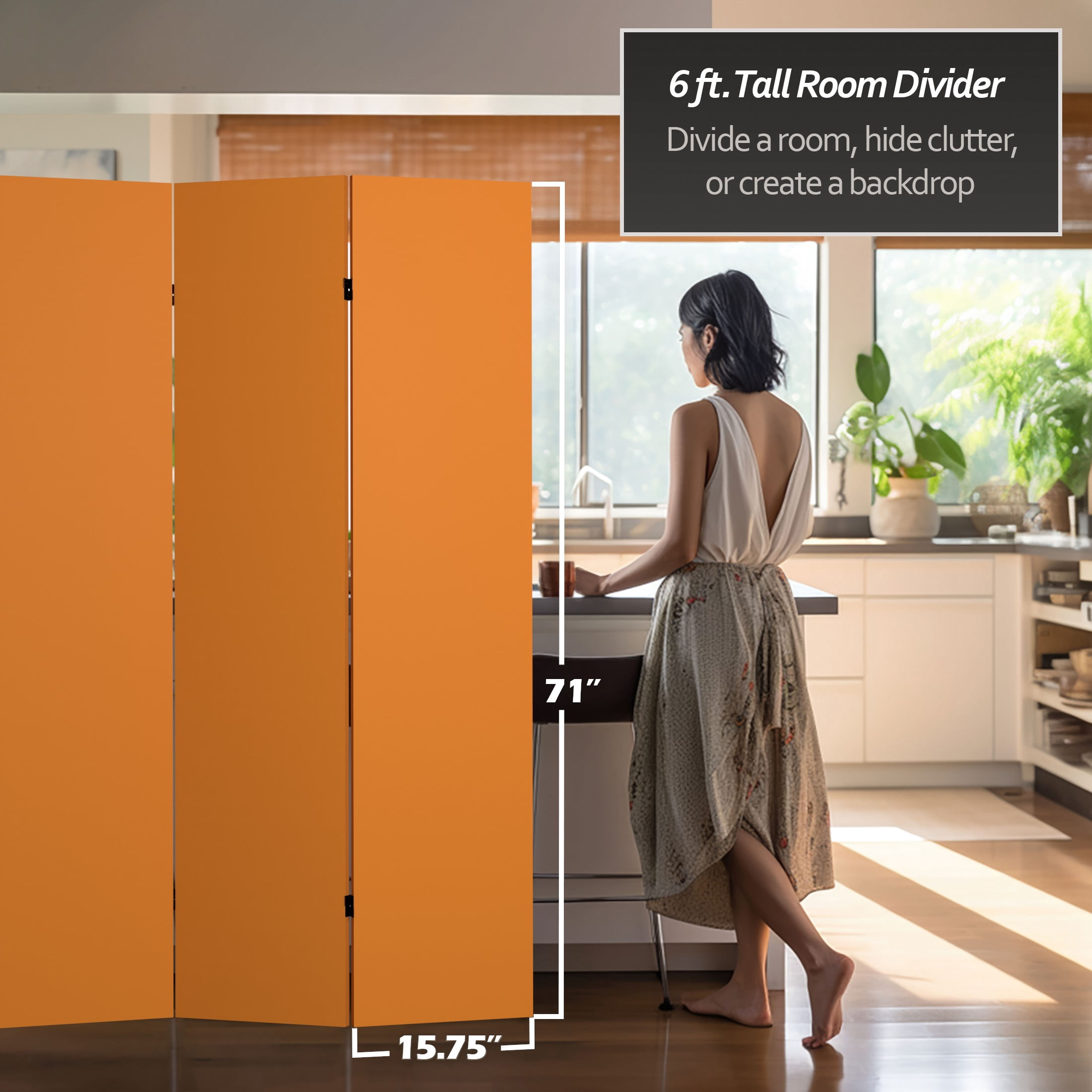 Red Lantern 6 ft. Tall Double Sided Canvas Room Divider with Sienna Color - 3 Panel Freestanding