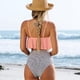 thumbnail image 2 of Conjunto de bikini con volantes y cintura alta, trajes de baño con control de abdomen para mujeres, hombros descubiertos, 2 of 4