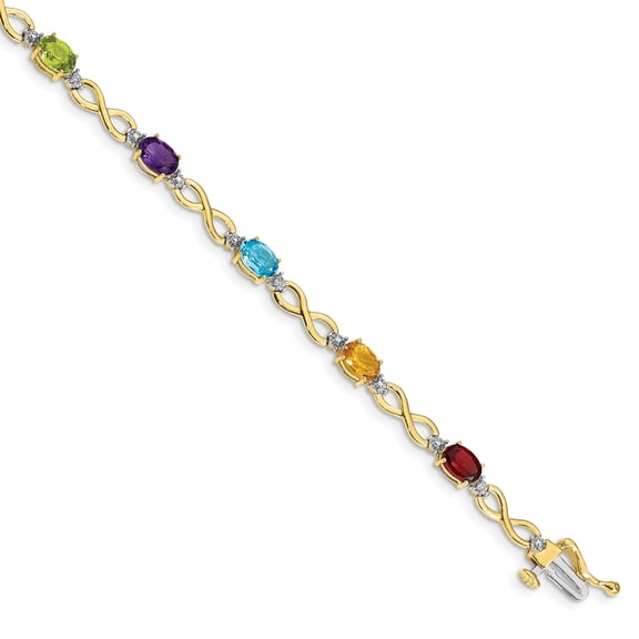 Primal Gold 10 Karat Yellow Gold Rainbow Gemstone and Diamond Bracelet