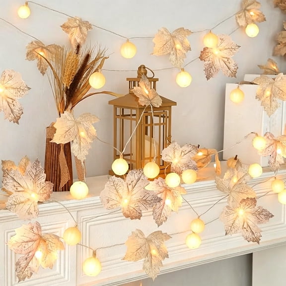 Skegnu Halloween Decorations Outdoor, Pumpkins Garland Lights Fall Decorations Realistic Larger Maple Leave String Light LED Fall Lights Battery Operated Indoor Home Outdoor Halloween Decor