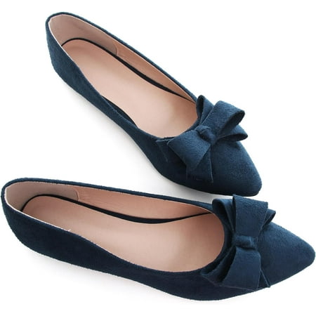 

Pfhytec LU Bow-Knot Ballet Flats for Women Pointed Toe Crystals Shoes Comfort Light Weight Loafers