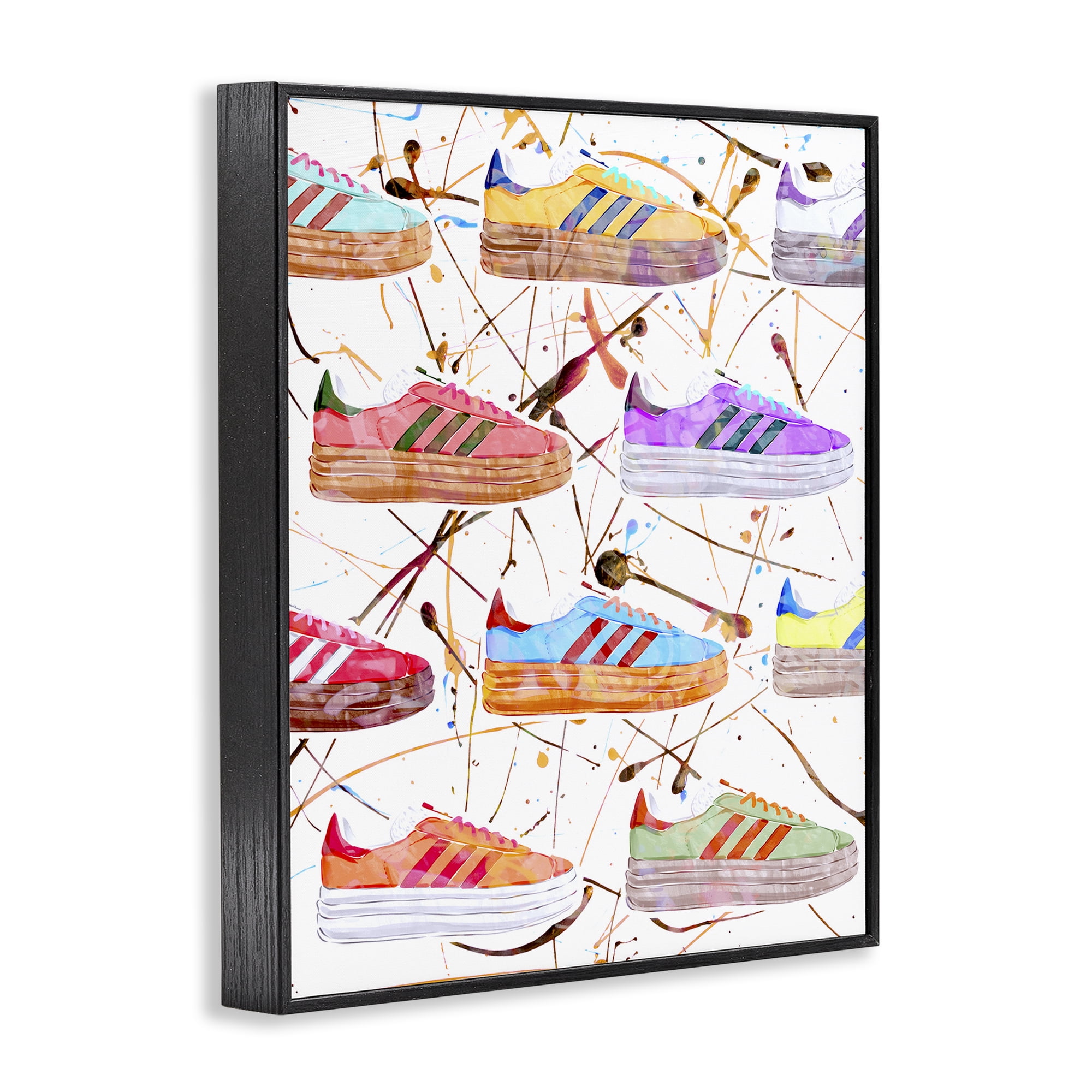 Stupell Industries Abstract Splatter Sneakers Beauty & Fashion Painting Black Framed Art Print Wall Art, 11 x 14