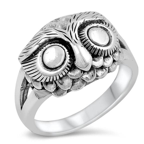 Owl Face Animal Bird Ring ( Sizes 5 6 7 8 9 10 ) New .925 Sterling Silver Band Rings (Size 7)