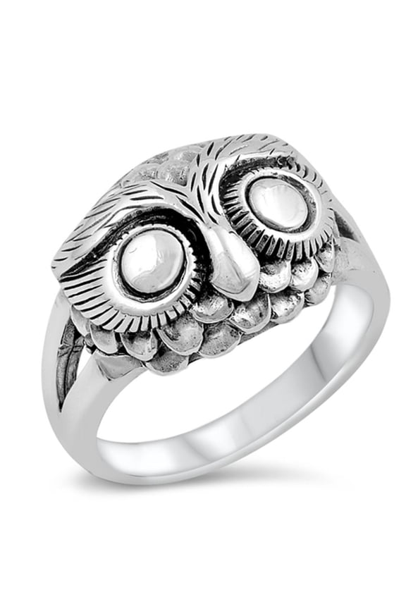 Owl Face Animal Bird Ring ( Sizes 5 6 7 8 9 10 ) New .925 Sterling Silver Band Rings (Size 7)