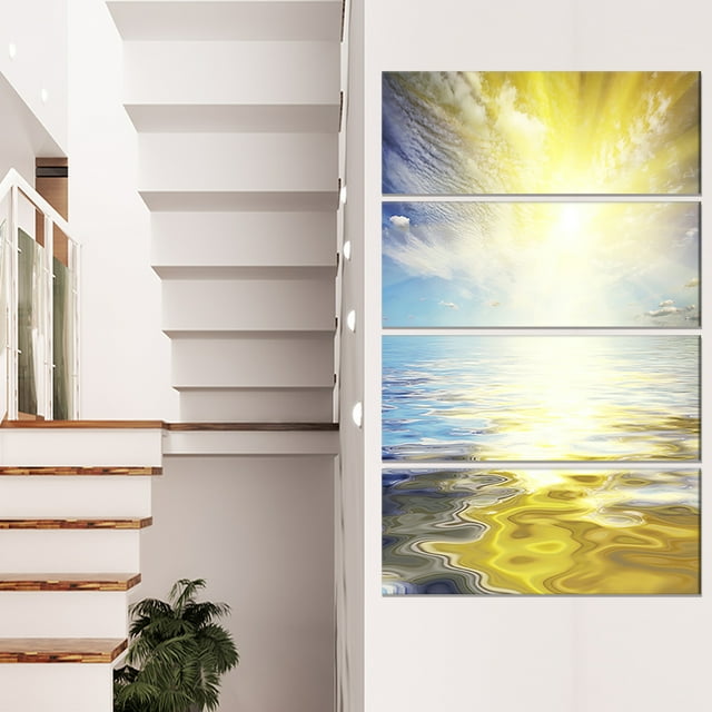 Wavy View of Sea in Yellow Blue - Seashore Canvas Art Print