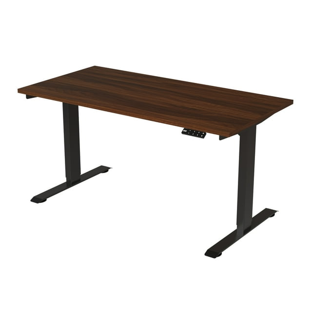 Escritorio Eléctrico de Altura Ajustable Base Negra I Tablero 150x75 Madera Obscura