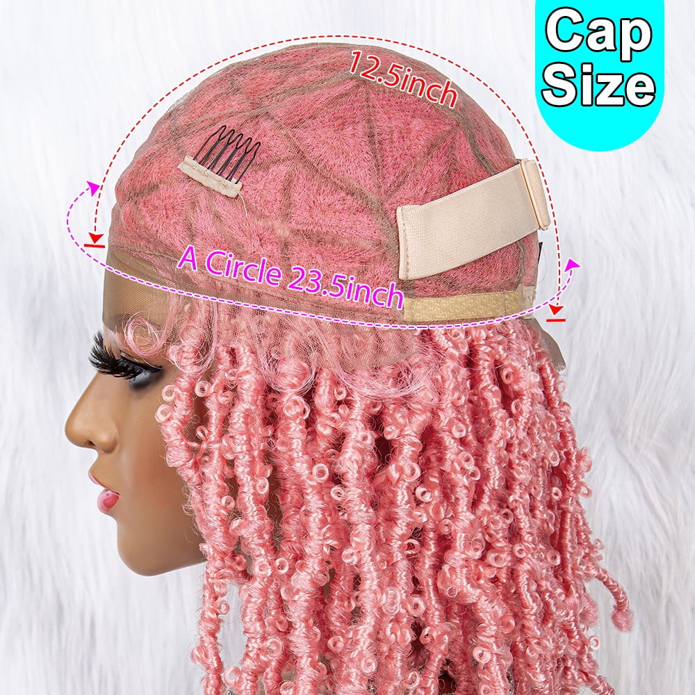 Pink Color Braided Wigs for Black Women Double Full Lace Knotless Box Short Bob Dreadlock Braided Wigs Synthetic Lace Front Braided Wigs with Baby Hair Handmade Braided Wigs 14 inches