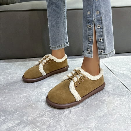 

Cathalem Womens Snow Boots Wide Ladies Fashion Retro Low Top Casual Single Shoes Plush Warm Lace Up Flat Cotton Women s Snow Boot Brown 6.5