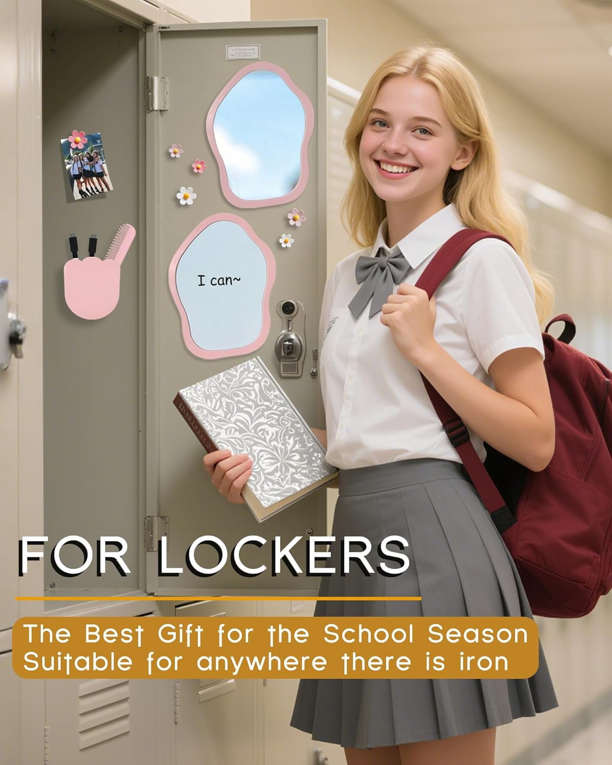 13 pcs Girls Locker Accessories, Locker Decorations Including Mirrors, whiteboards, Magnets and organizing Supplies. Ideal for Back-to-School Essentials and The Office (13 pcs-Pink)