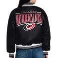 thumbnail image 2 of Women's Starter  Black Carolina Hurricanes Arch Stripe Satin Full-Snap Varsity Jacket, 2 of 3