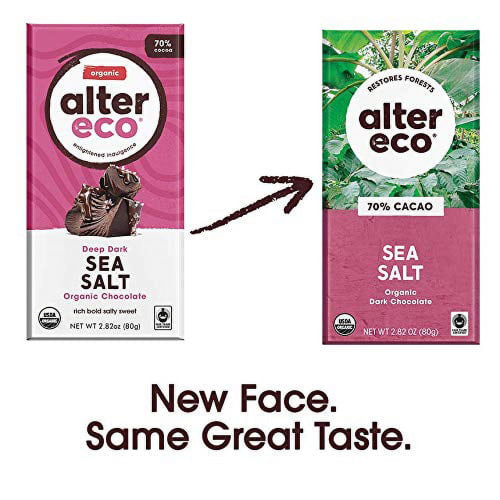 Alter Eco Americas Organic Chocolate Bar Deep Dark Sea Salt 2.82 oz Bars Pack of 4