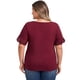thumbnail image 3 of GRACE & GRANDEUR Blusas Casual Elegante de Talla Grande para Mujeres para el Día de la Madre, Top de Escote en V con Encaje Bordado, Manga Corta 1X Burdeos, 3 of 5