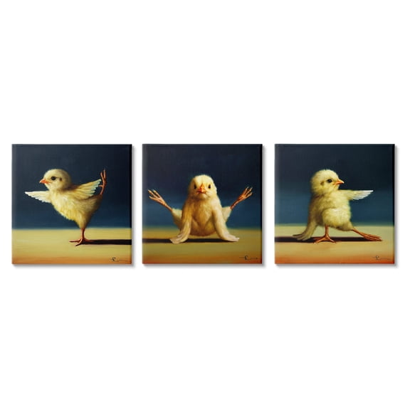 Stupell Industries Funny Yoga Chick Trio Farm Birds Stretching Poses,17 x 17,Design by Lucia Heffernan