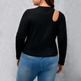 thumbnail image 5 of AURA Plus Size Black Knit Cutout Top Long Sleeve Round Neck Slim Fit Cropped 1XL 3XL, 5 of 6