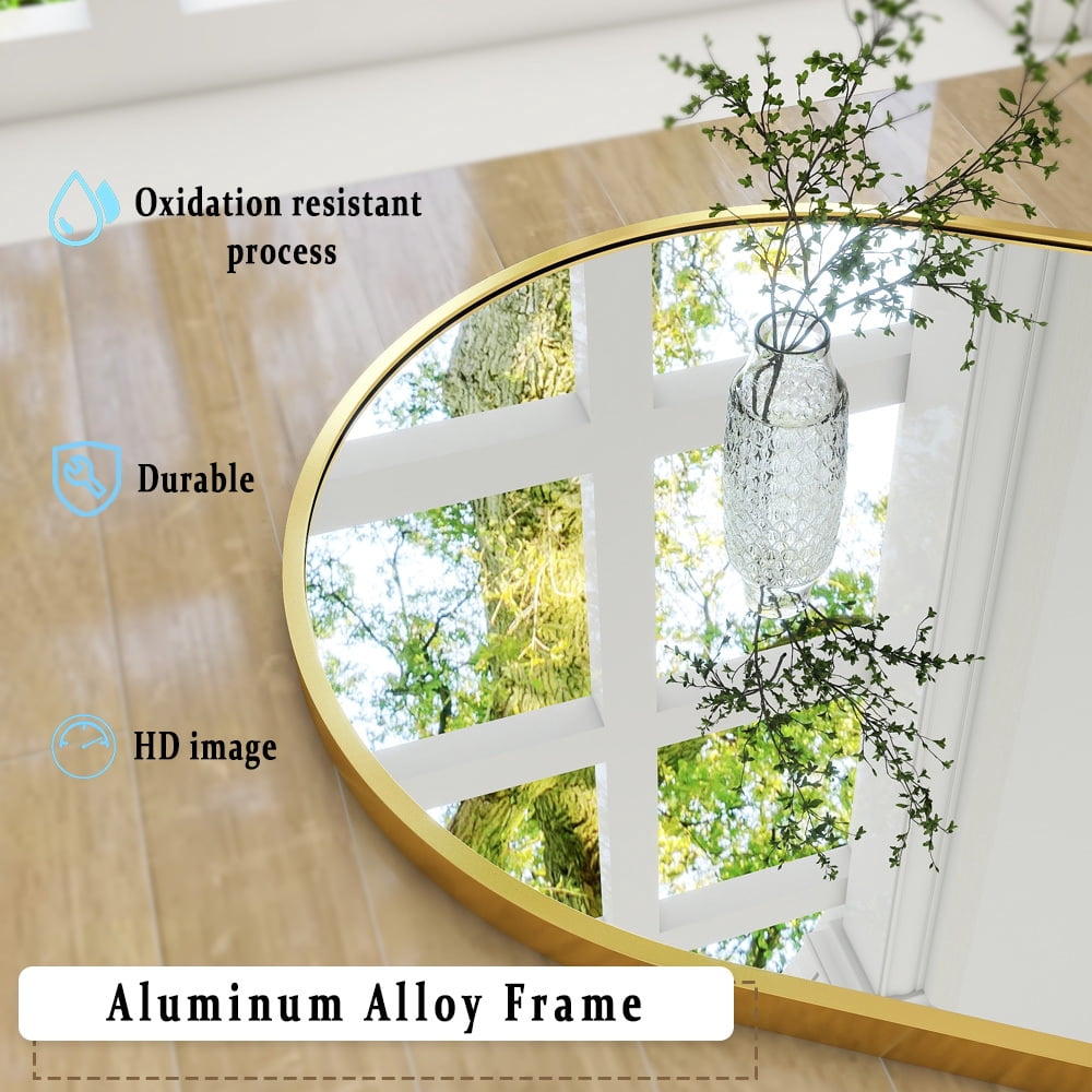 Anyrose 27"x72" Full Length Mirror with Arch-Top Standing Mirror Wall Mounted, Gold
