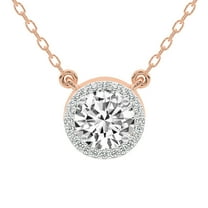 Diamond Pendant Necklace For Women | 1 Carat IGI Certified Round Shape Lab Grown Diamond | Flaire Halo Lab Diamond Pendant Necklace 14K Rose Gold | FG-VS1-VS2 Quality Friendly Diamonds