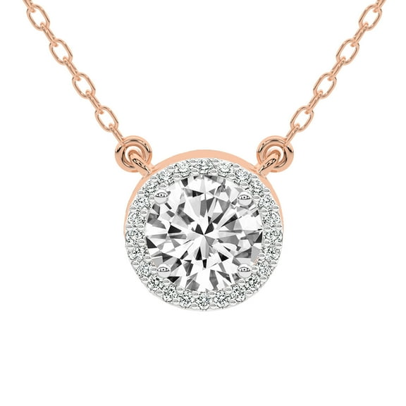 Diamond Pendant Necklace For Women | 1 Carat IGI Certified Round Shape Lab Grown Diamond | Flaire Halo Lab Diamond Pendant Necklace 14K Rose Gold | FG-VS1-VS2 Quality Friendly Diamonds