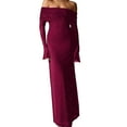 thumbnail image 3 of ZQUUVOU Women's Square Neck Gown Long Sleeve Flared Cuff Silver Sequin Glitter Evening Formal Maxi Dresses Red, 3 of 7