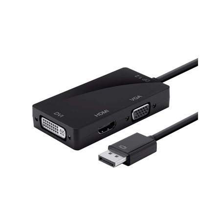 UPC: 0889028008201 | Monoprice DisplayPort 1.2a to 4K HDMI Dual Link DVI and VGA Passive Adapter Black 112802