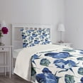 thumbnail image 3 of Ambesonne Watercolor Quilted Bedspread Set 2 Pcs, Roses with Leaves, Twin Size, Violet Blue Slate Blue, 3 of 5