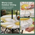 thumbnail image 5 of Round Outdoor Tablecloth with Umbrella Hole and Zipper, White Daisy Rustic Tablecloth with Elastic Waterproof, Pastoral Flowers Honeybees Yellow Wood Patio Table Covers for 55" - 60" Pool Tables, 5 of 9