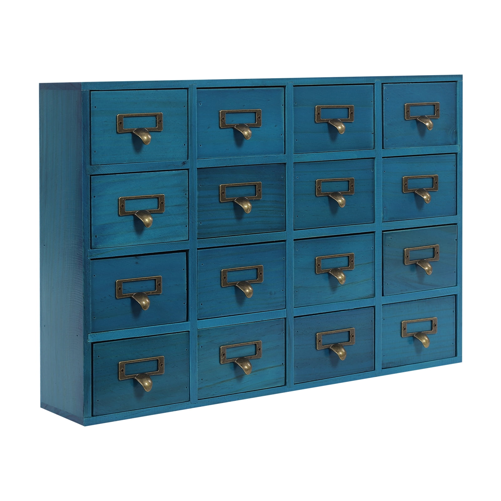 64 Drawers Drawers Storage Cabinet, Apothecary Cabinet with Labels Apothecary Desk Drawer Organizer Tea Coffee Pod Storage Tool Wooden Card Catalog Storage Box for Home, Office, Shop (Blue 4 PCS )