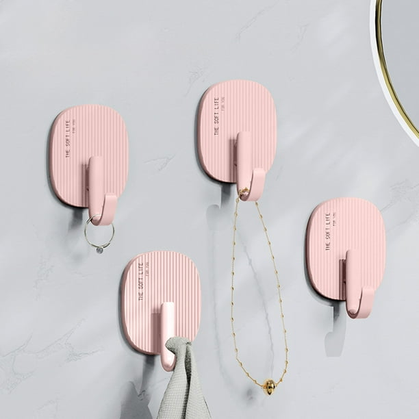 Ganchos de Pared Adhesivos Resistentes | Carga Máxima de 15 Kg | Montaje Sin Taladros y Sin Daños | Pack de 4 Ganchos Ahorradores de Espacio para Cocina, Baño y Puertas | Rosa, Blanco, Gris y Amarill