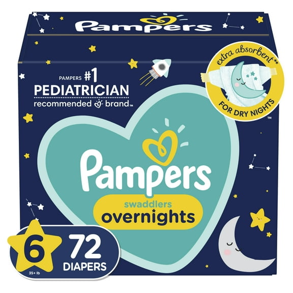 Pampers Swaddlers Overnight Diapers Size 6, 72 Count (Select for More Options)