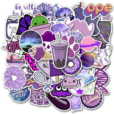 CCOCC 50pcs Cute Stickers For Girls,Purple Stickers Pack,Laptop Stickers,Water Bottles,Waterproof,Journal Stickers