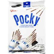 Glico Pocky, Cookies and Cream Covered Biscuit Sticks, 9 Individual Packs, 4.57 Ounce Bag - 5 Count Display Box
