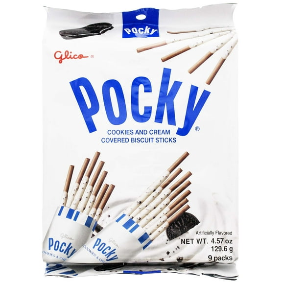 Glico Pocky Cookies & Cream Covered Baked Biscuit Sticks, 9 Pack, 129.6 g
