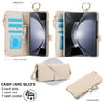 thumbnail image 3 of Crossbody Wallet Case for Samsung Galaxy Z Fold 5 RFID Blocking Card Slots, PU Leather Wristband Strap Zipper Pocket Phone Case with Stand Secure Ring Buckle for Samsung Galaxy Z Fold 5, White, 3 of 7