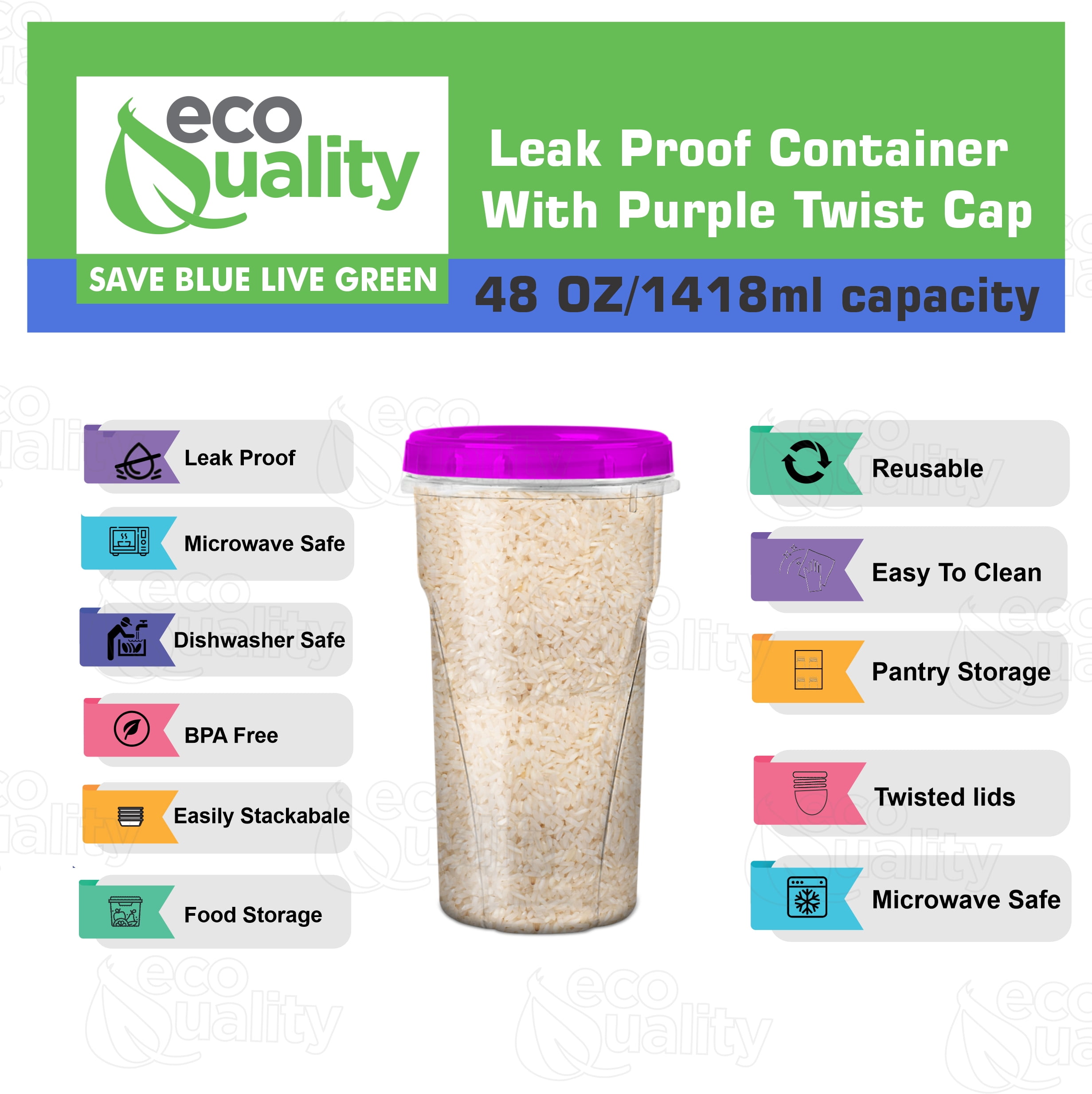 48 oz Clear Twist Top Storage Deli Containers with Leak Proof Lids Purple - BPA Free Snack Containers Airtight Reusable Plastic Food Storage Canisters with Twist Seal Caps Kitchen Organizer (20)
