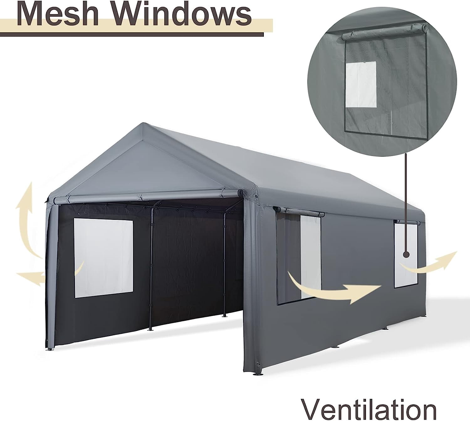 Abba Patio 12' x 20' Storage Shelter Tent, Outdoor Carport for Motorcycle, ATV, Bike or Garden Tools, Gray