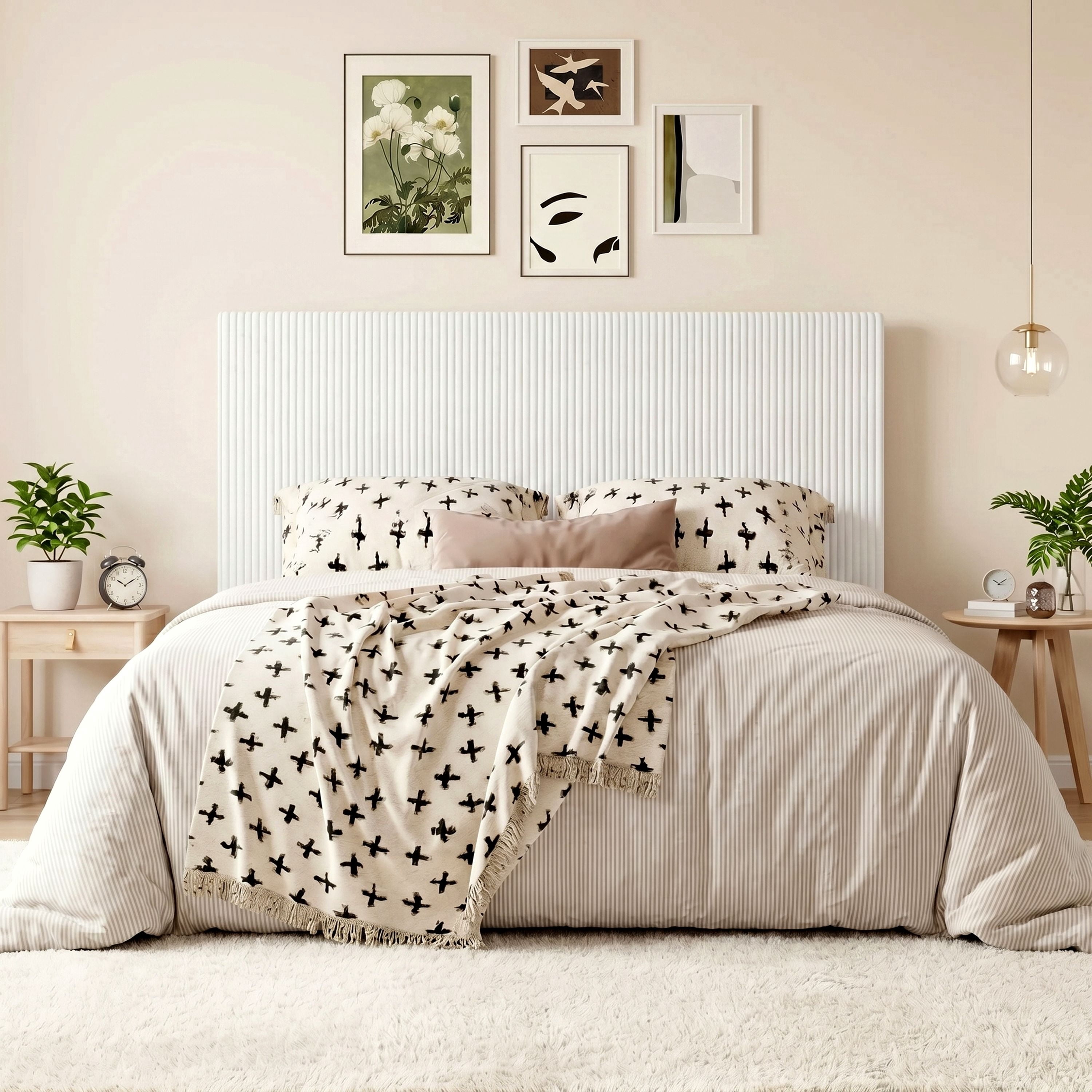 Amolife Full Size Upholstered Platform Bed Frame with Adjustable Height Headboard, Noise-Free, White