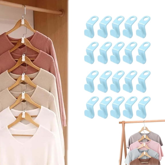 Space Saving Hanger Connector Hooks, Space Saving Hangers Clothes, Plastic Closet Organizers and Storage Extender for Plastic Hangers (Blue, 20pcs)