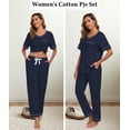 thumbnail image 5 of ANLIQI 100% Cotton Pajamas for Women Short Sleeve Sleepwear & Pants 2 Piece Pjs Loungewear Pj Set with Pocket S-XXL(Navy Blue,2XL), 5 of 7